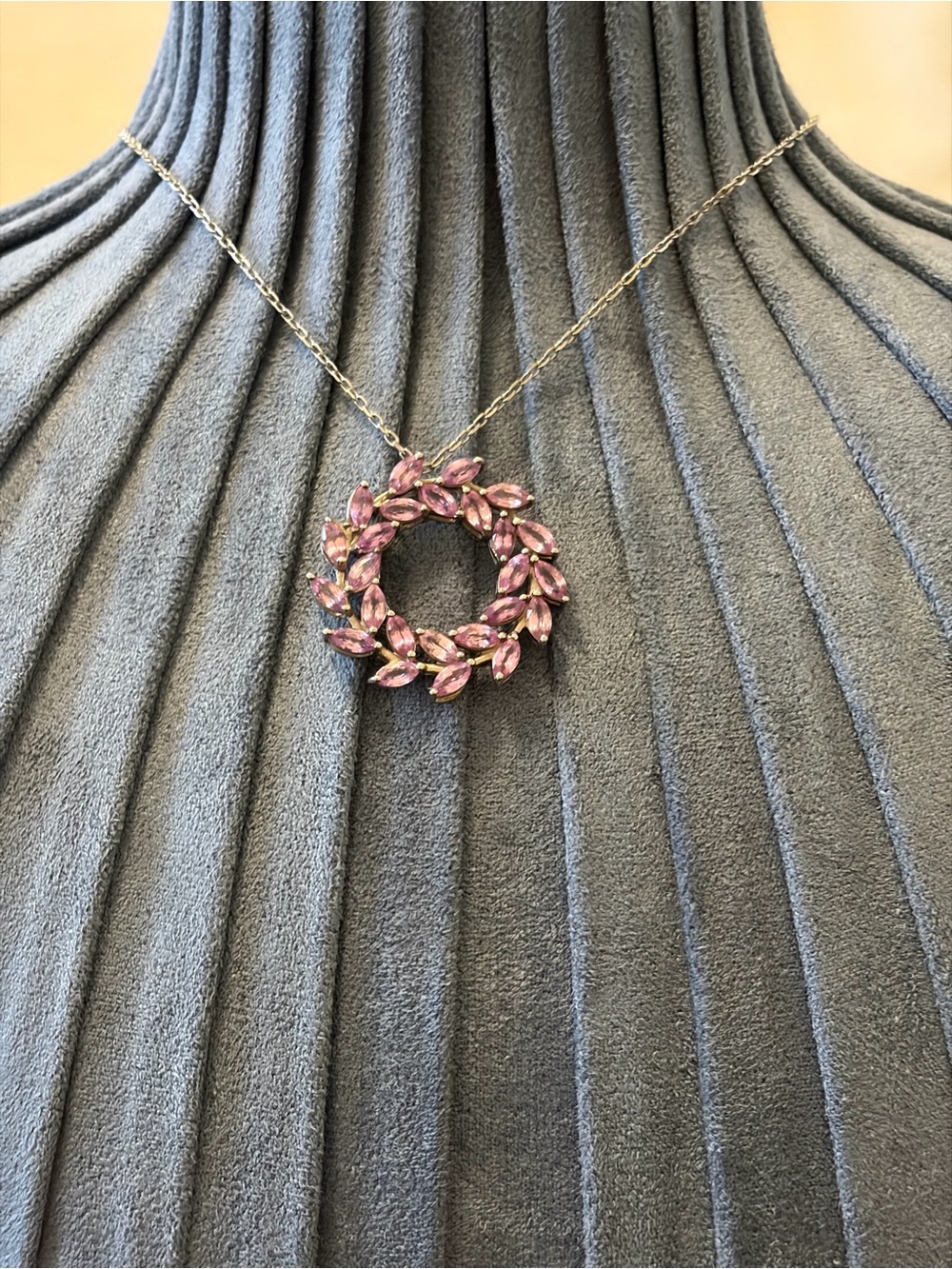 Pink Crystal Wreath Pendant Necklace - Women Jewelry